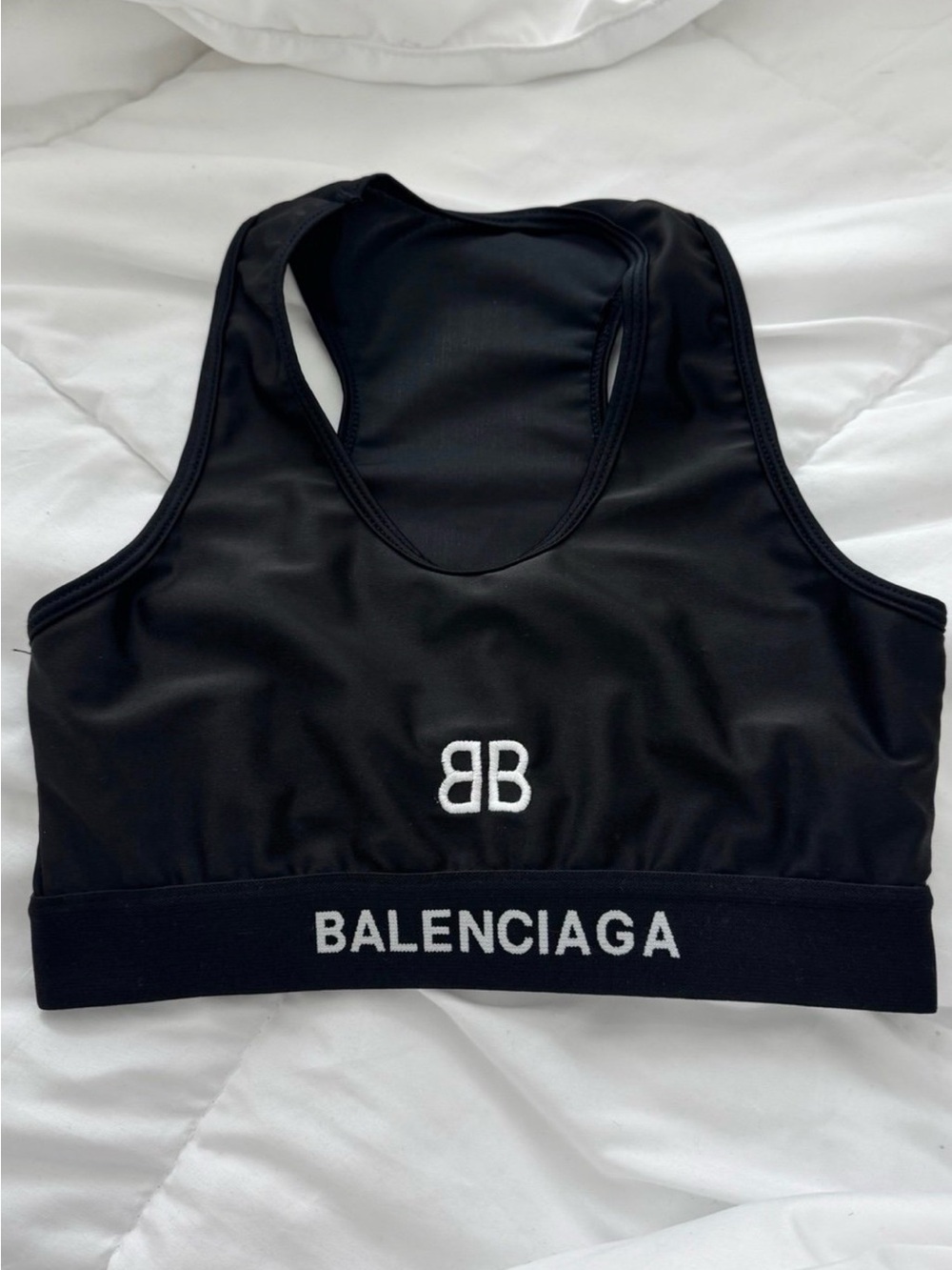 Balenciaga Black and White Logo Racerback Sports Bra